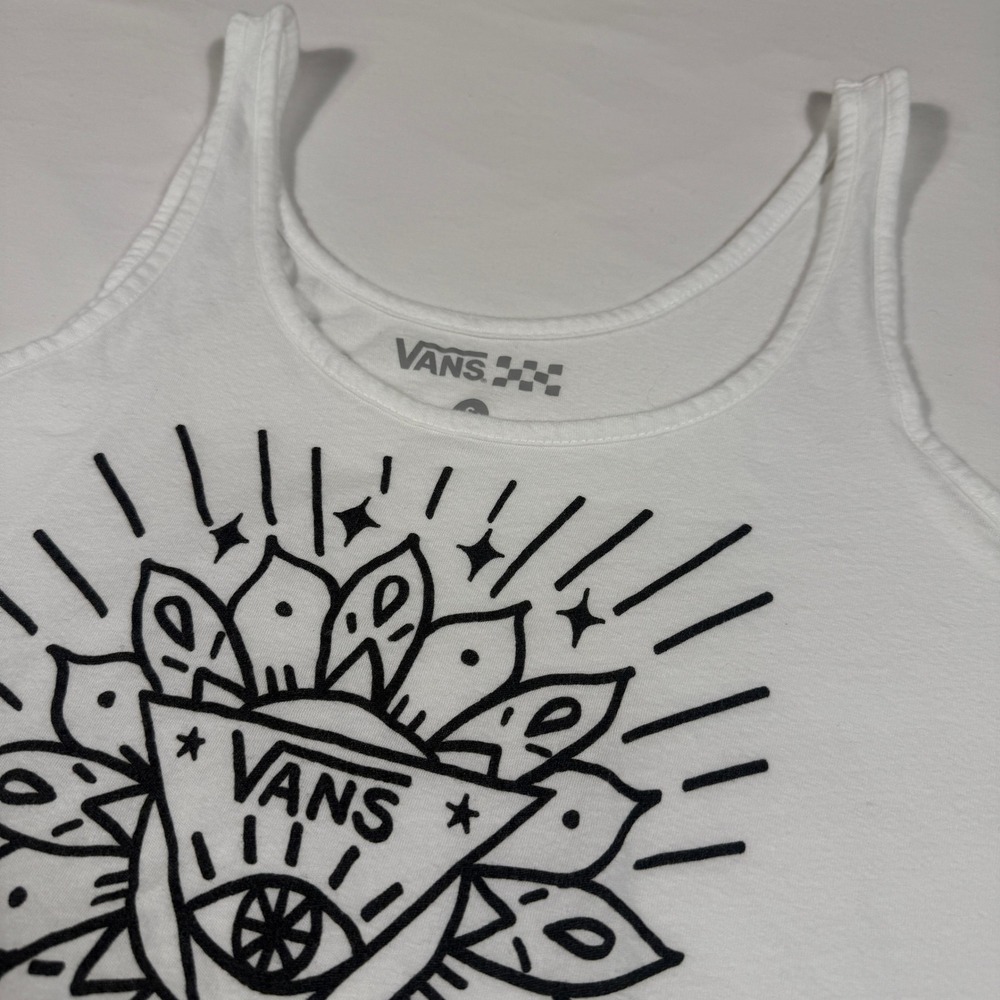 Vans White Graphic Tank Eye Sunburst Mandala Womens Small Athletic Skater Emo